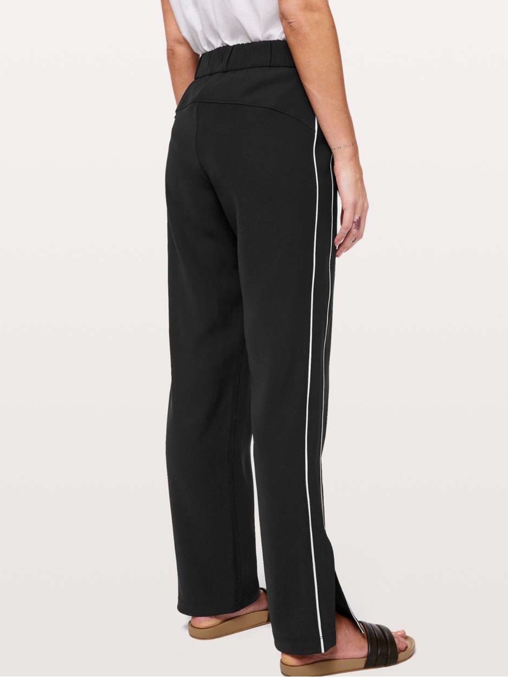lululemon athletica Black Wide-Leg Track Pants with White Side Piping